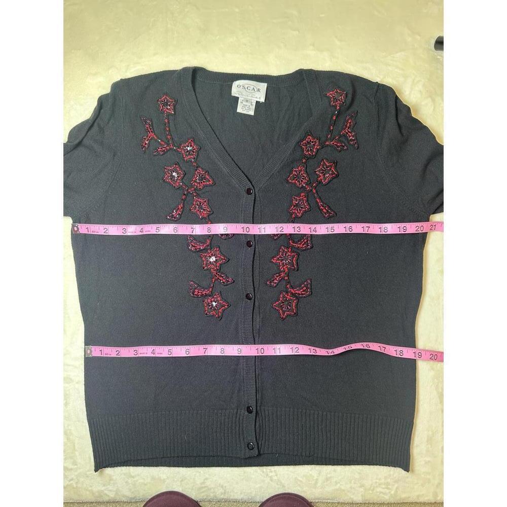 Oscar de la Renta Black Beaded Floral Cardigan Sweater Women’s Medium - Picture 6 of 7